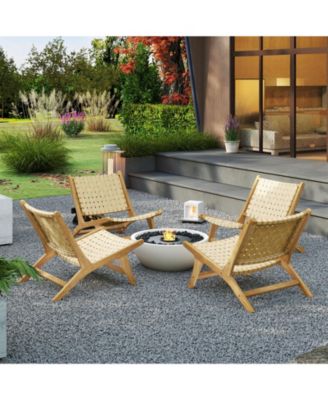 Teak Wood Patio Chair w/Webbing Seat & Backrest Mid-century Accent Chair