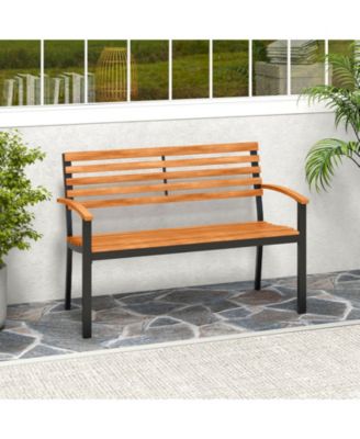Outdoor Bench Acacia Wood Patio Loveseat w/ Backrest Armrests Garden Bench