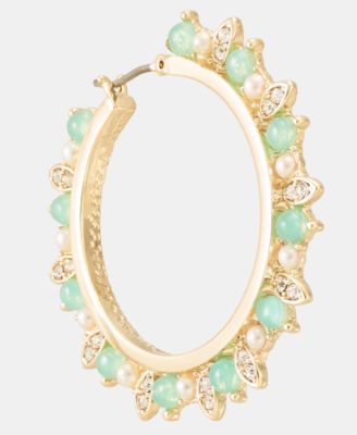 Medium Crystal & Imitation Pearl Beaded Hoop Earrings, 1.52" 