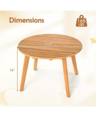 2PCS Outdoor Acacia Wood Side Table Patio 24.5'' Round End Table w/ Slatted Tabletop