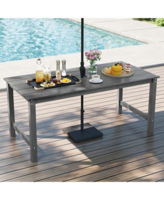 HDPE Outdoor Dining Table for 6 Person 67'' Patio Table w/ Wood-Like Tabletop