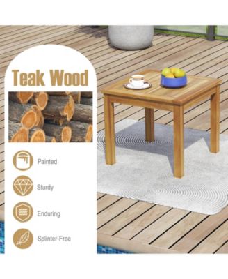 2PCS Outdoor Square Teak Wood End Table Coffee Table for Porch Deck Garden Patio