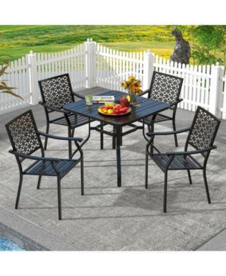 Outdoor Dining Table for 4 37 Inches Square Patio Bistro Dining Table w/ 1.57'' Umbrella Hole and Metal Frame