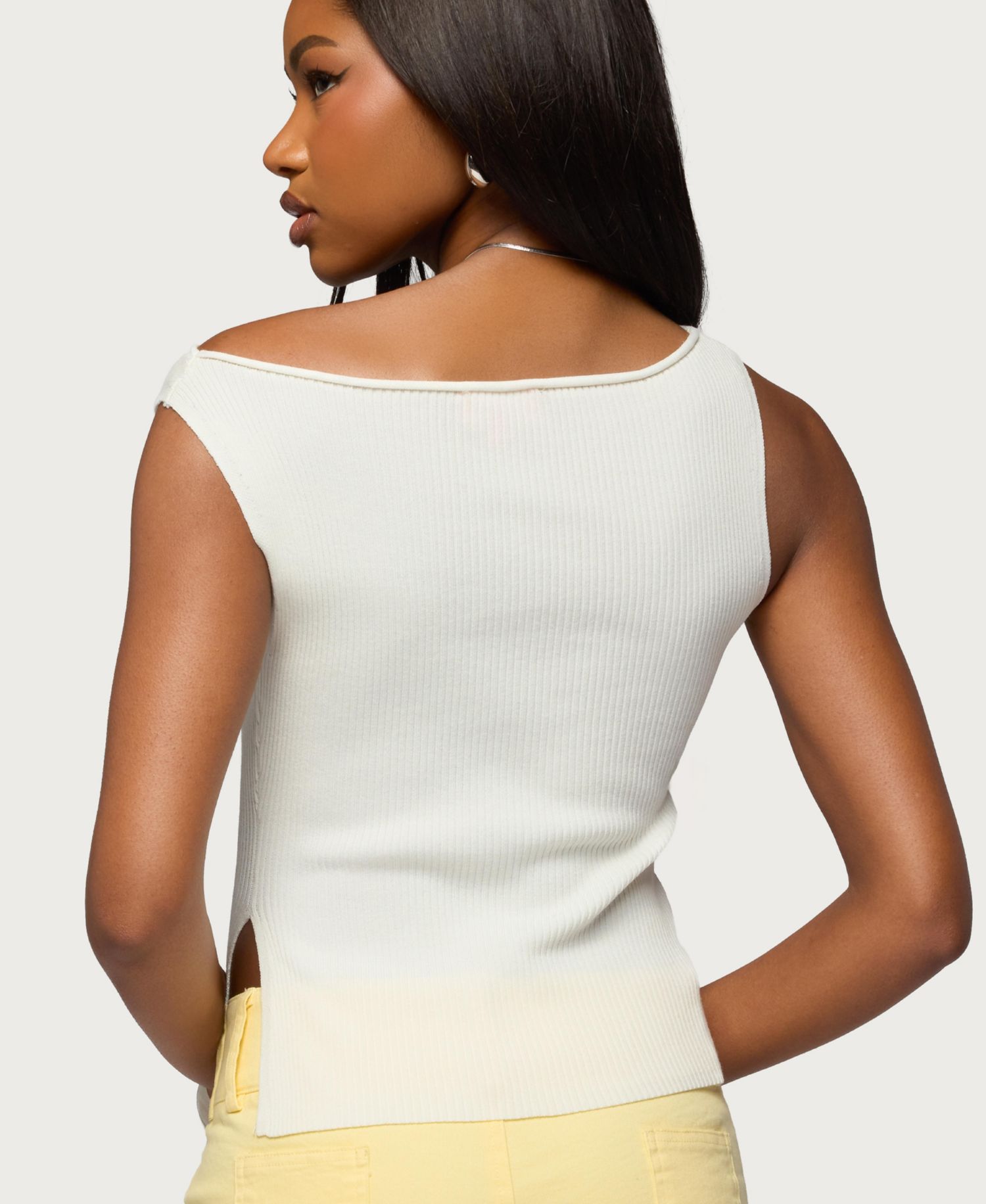 Women's Myrah Asymmetric Off Shoulder Ribbed Knit Top