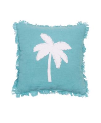 Aqua Palm Tree Tufted Fringed Throw Pillow
