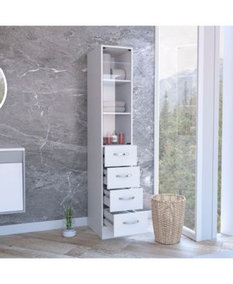 Linen Cabinet, 68" H Bathroom Storage Cabinet with 3 Shelves, 4 Drawers and Metal Handles for Home