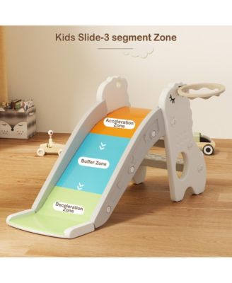 3-in-1 Foldable Toddler Slide with Climb & Basketball Hoop – Safe Triangle Structure