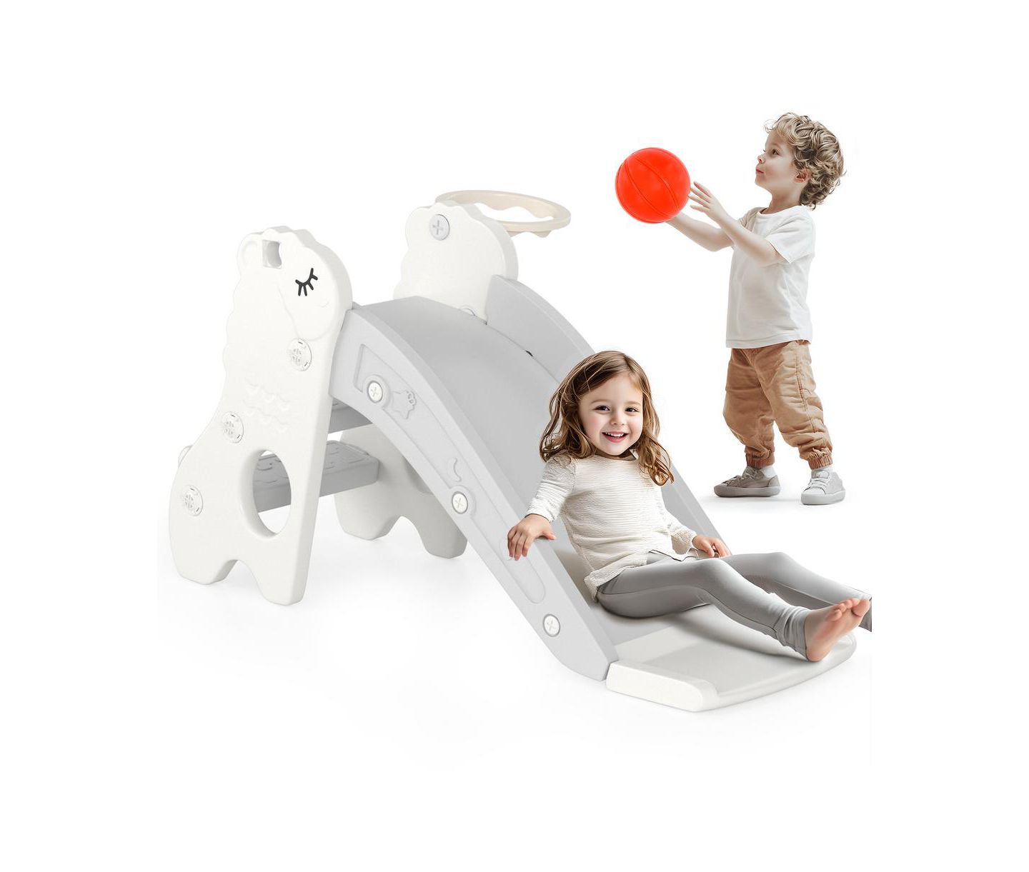 Детская игрушка Bruce & Shark 3-in-1 Foldable Slide with Climb & Basketball Hoop, Ages 3+, цвет: Белый — фото 1