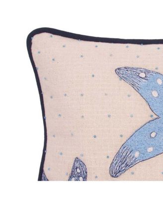 Abstract Oceanic Blue Sea Star Graphic Print Embellished Throw Pillow
