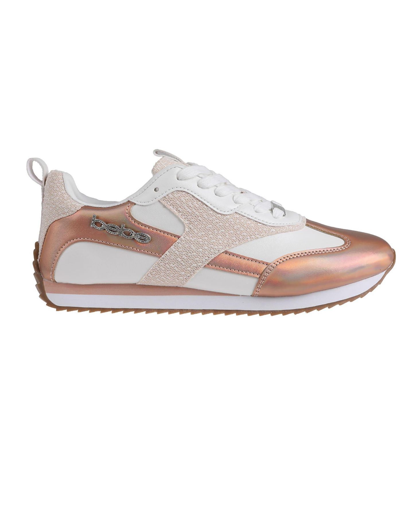 Женские кроссовки Bebe Sneaker with Lurex Upper and bebe Rhinestone Hardware, цвет: Розовое золото — фото 2