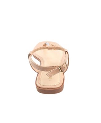 Women's Fashion Sandal with T-Strap Upper, Rhinestones and Dangle Charms