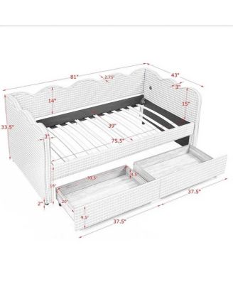 Twin Size Gingham Daybed with Storage Drawers, USB Port & Wave Shape