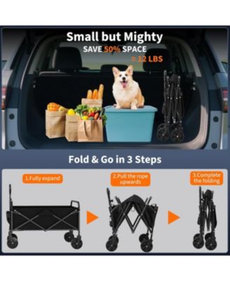 Collapsible Wagon with Wheels, Heavy-Duty 380 Lbs Foldable Utility Cart, 220L Capacity, Adjustable Handle for Grocery & Camping.