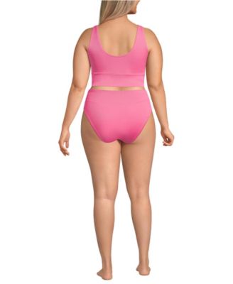 Plus Size Tugless Ribbed Midkini and High Waisted Bottom Swimsuit Set