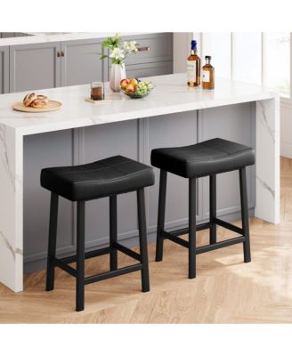 Counter Height Bar Stools Set of 2, PU Leather Barstools with Heavy Duty Metal Legs