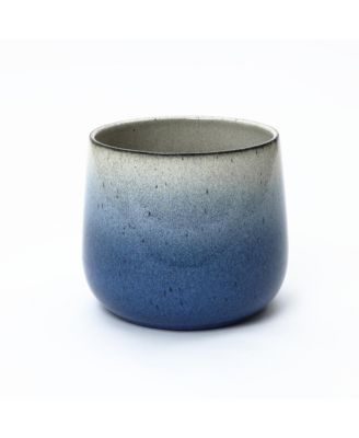 Decorative Blue Ombre Planter, 9.65" Tall Ceramic Pot for Tabletop or Patio