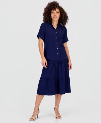 Petite Short-Sleeve Button-Front Shirt 