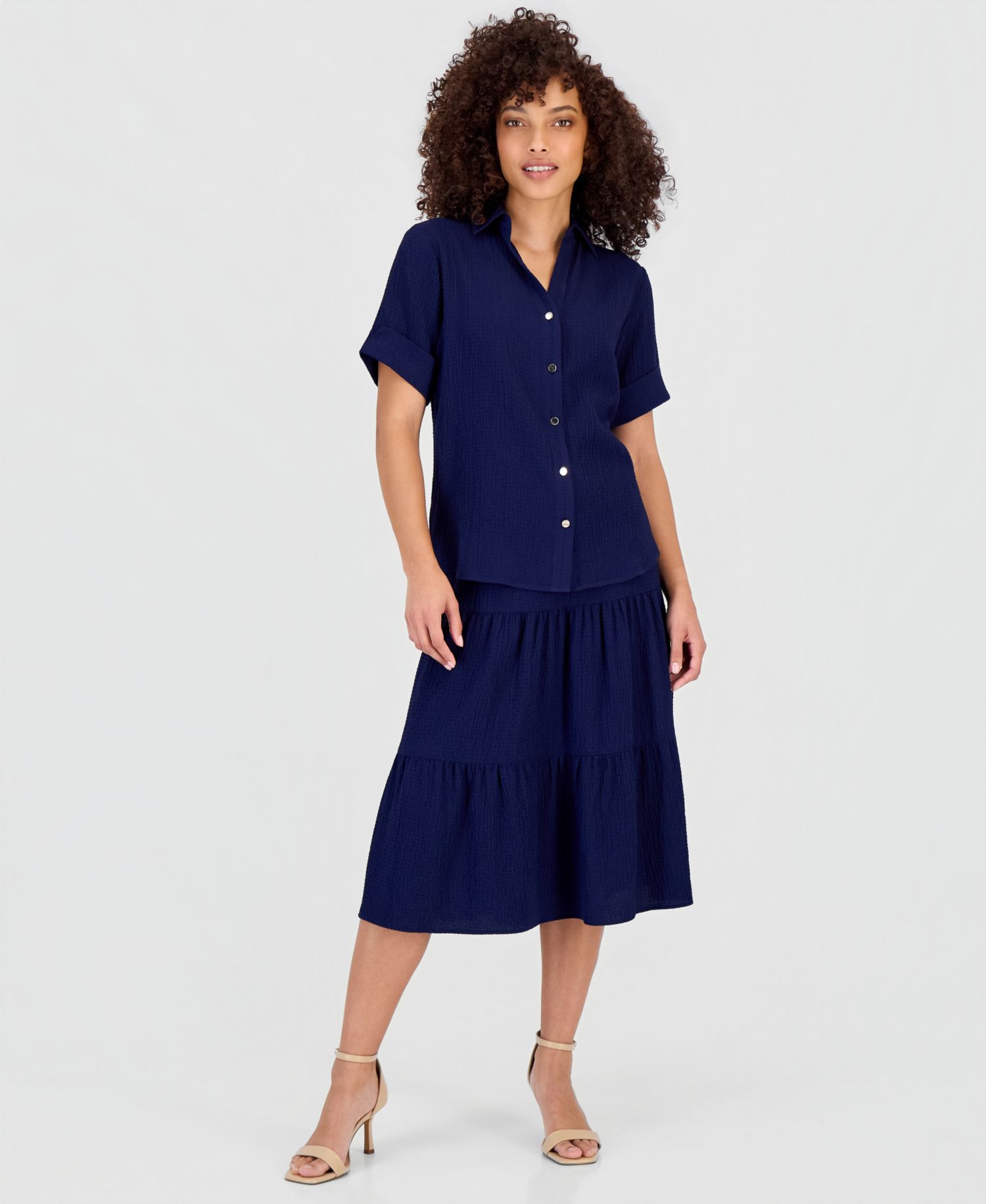 Petite Pull-On Tiered Midi Skirt