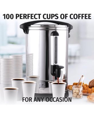 Commercial Grade 100 Cup Coffee Maker Hot Water Urn - Large Percolator Pot Dispenser with Double Wall Stainless Steel