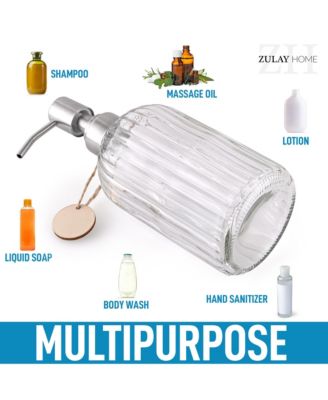 16oz Glass Hand Soap Dispenser for Bathroom - Easy Press-Pump Bathroom Soap Dispenser with Birchwood Tag