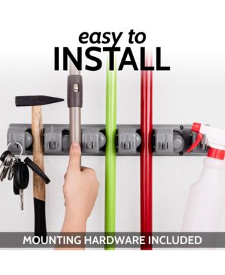 Mop and Broom Organizer Wall Mount - Organizer Utility Racks Mop Holder and Broom Hanger (5 Slots)