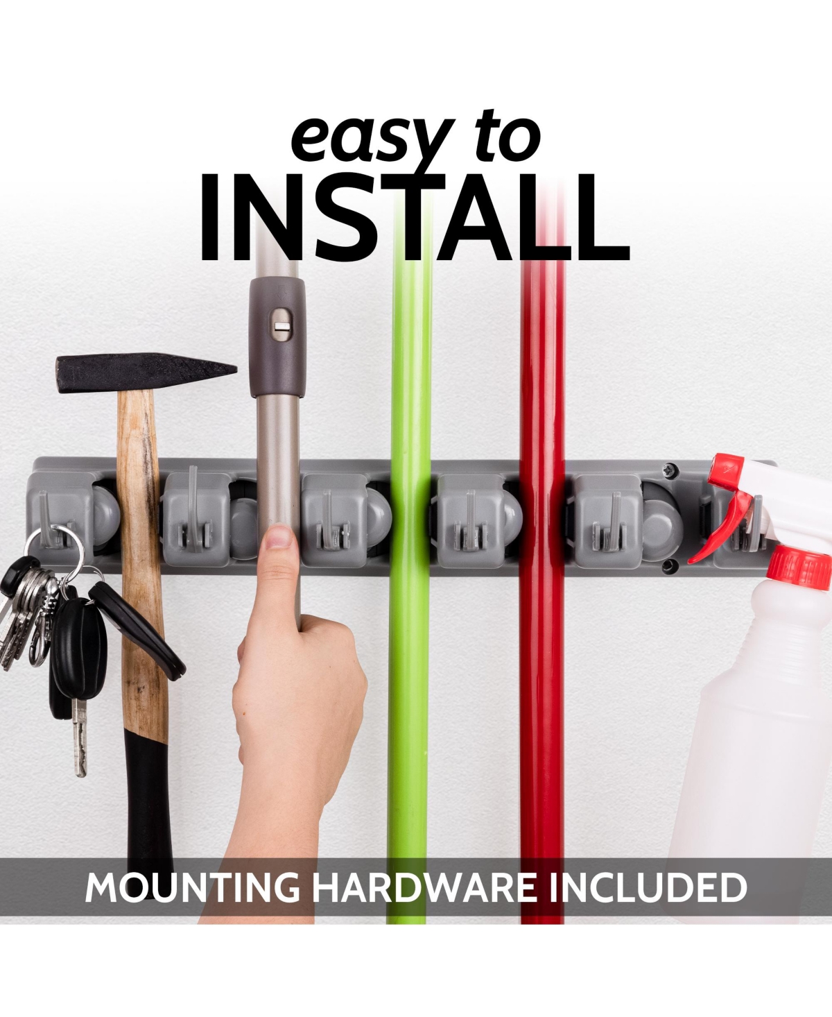 Wall Mount Mop Holder and Broom Hanger (5 Slots)