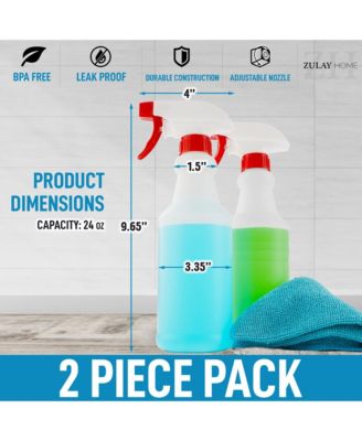 Heavy Duty Cleaning Spray Bottle Set with Adjustable Nozzle & Spring Loaded Trigger (2 Pack, 24oz)