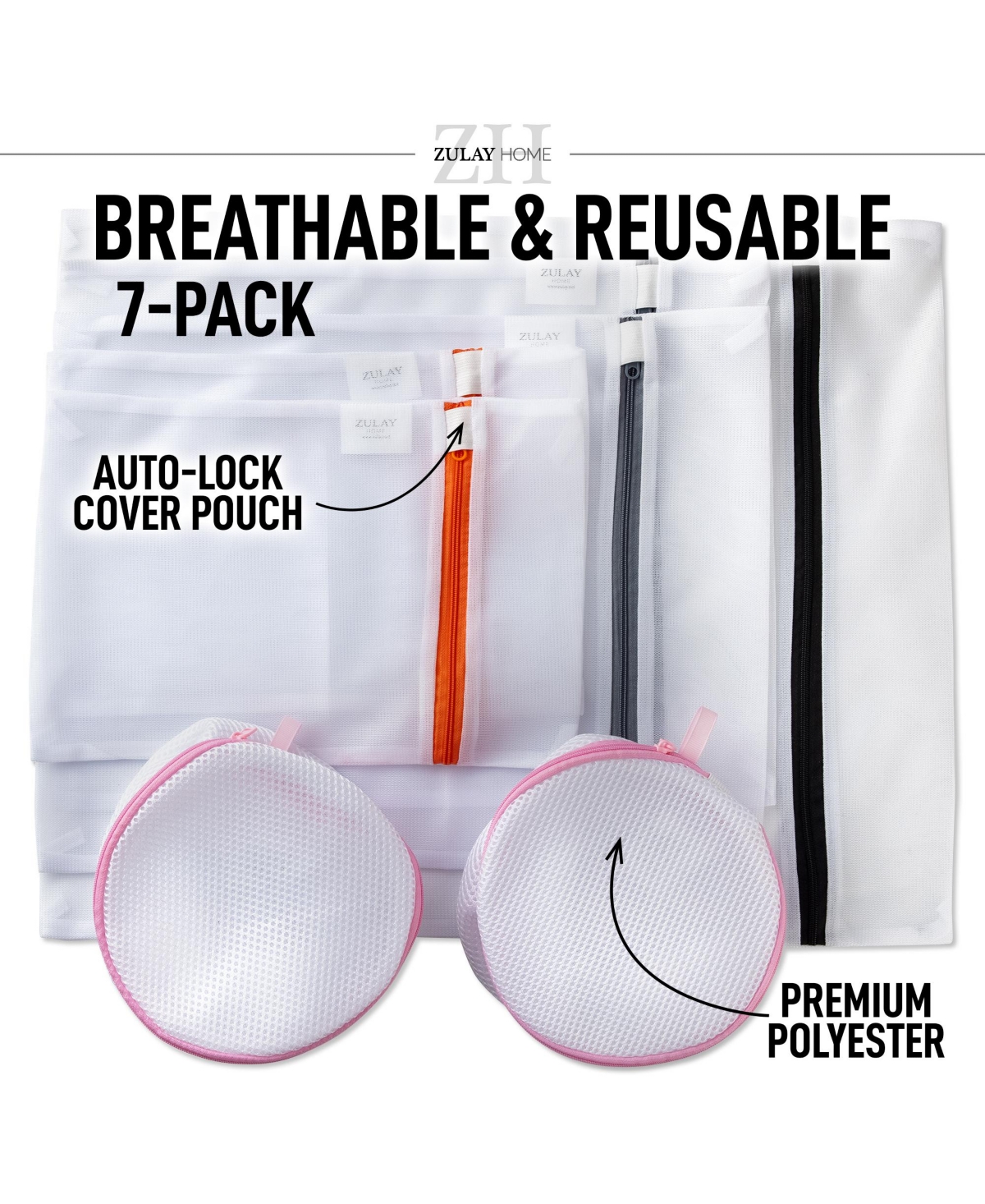 Zulay Kitchen 7 Pack Reusable Mesh Laundry Bags for Delicates (2 Small, 2 Medium, 1 Large, 2 Bra Bags)