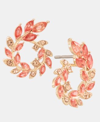 Gold-Tone Faux Coral Open Leaf Wreath Earrings