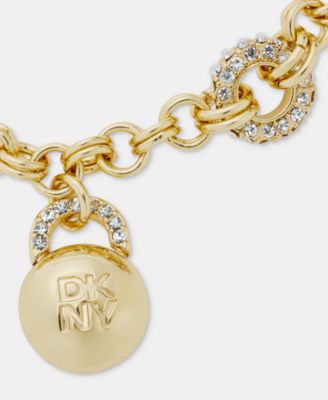 Gold-Tone Drama Crystal Logo Charm Flex Bracelet 