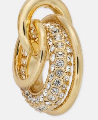 Gold-Tone Crystal Pav&eacute; Shaky Ring Doorknocker Earrings