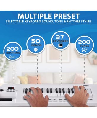 Electric Piano, 37-Key Music Keyboard, Built-in Stereo Speakers, Rechargeable Battery, Wired Microphone