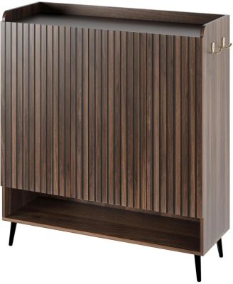 Large 6-Tier Shoe Cabinet with 3 Doors, Handleless Shoe Organizer with Hooks, Freestanding Entryway Storage Cabinet