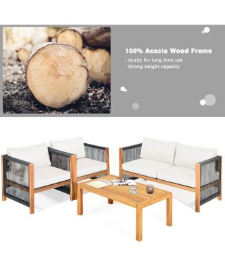 Set Of 4 Wood Outdoor Patio Furniture Set w/Cushions Cushion Cover Sets