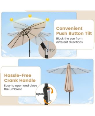 10 FT Solar Patio Umbrella w/96 Multi-colored LED Lights & 9 Modes Vented Top