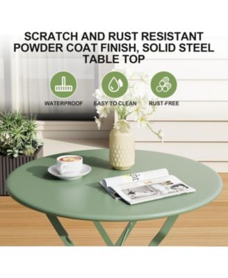 3 Piece Patio Bistro Set with Round Table & Folding Chairs, Compact Outdoor Furniture for Porch, Balcony, Garden