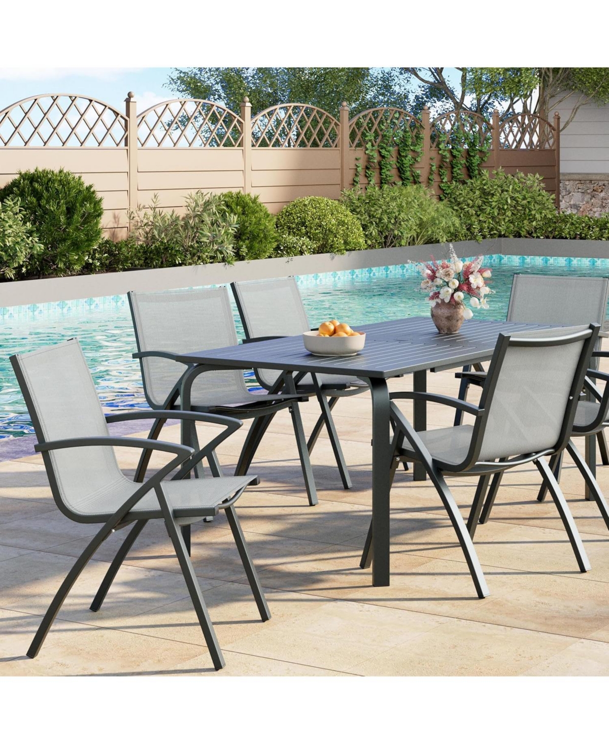 gaomon 71 in Outdoor Aluminum Patio Dining Table Umbrella Hole, Aluminum Patio Table with Weatherproof & Rust-Proof Design