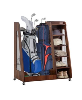 Golf Bag Storage Rack - Wooden Golf Clubs Organizer Fit 2 Golf Bags and Other Golfing Equipment Accessories for Garage, Club, Basement