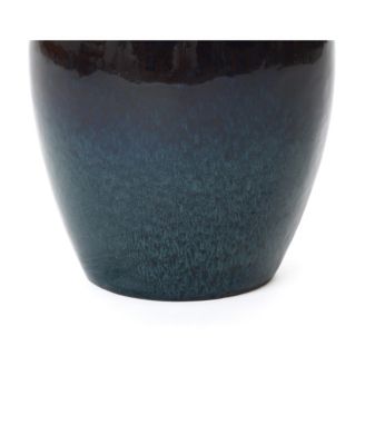 Midnight Flame Glazed Ceramic Planter, 12" Round Gradient Pot for Indoor/Outdoor