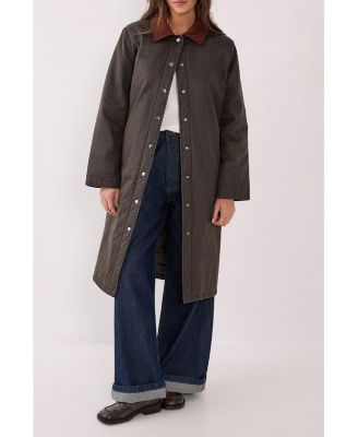 Women's Longline Cord Collar Wax Effect Coat