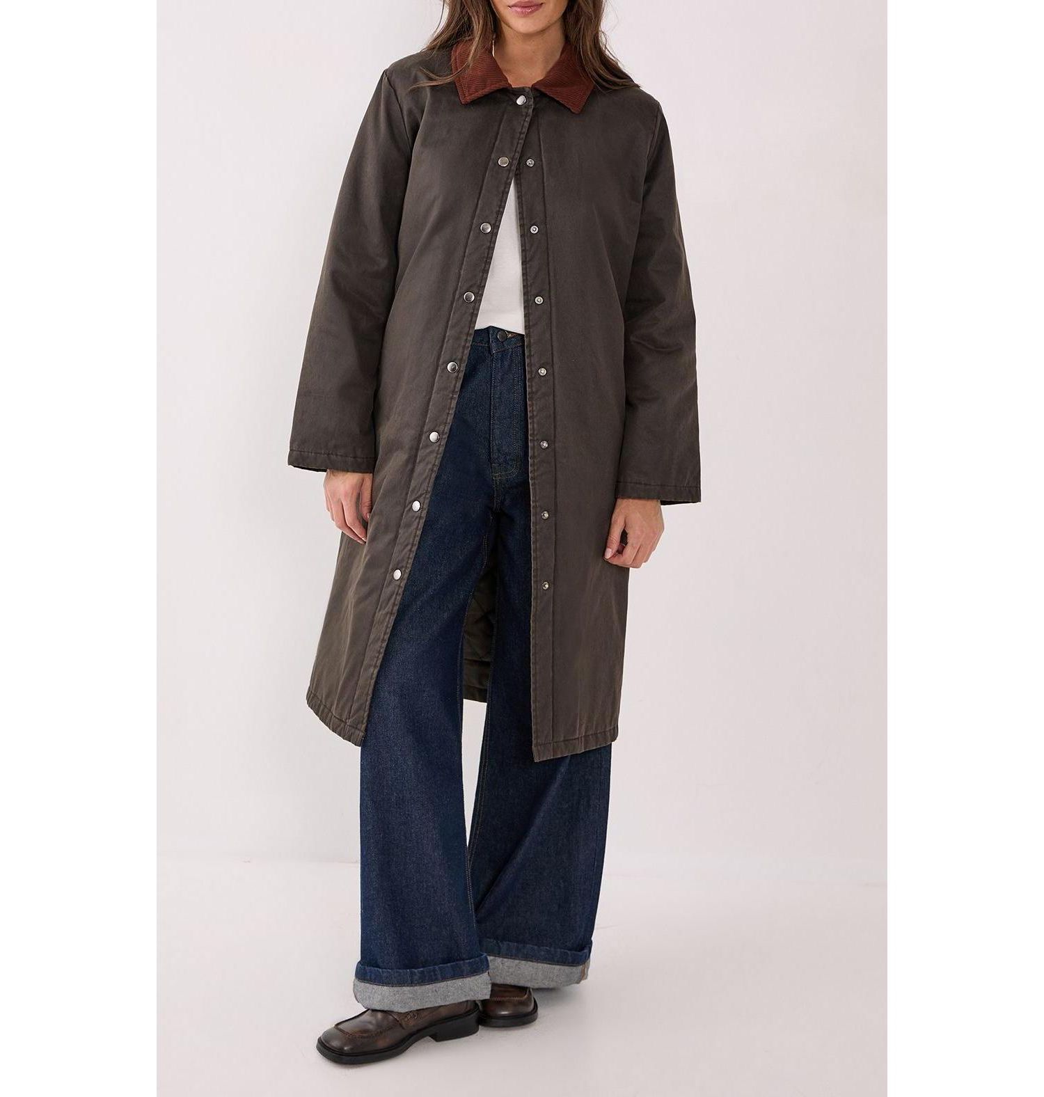 Women's Longline Cord Collar Wax Effect Coat