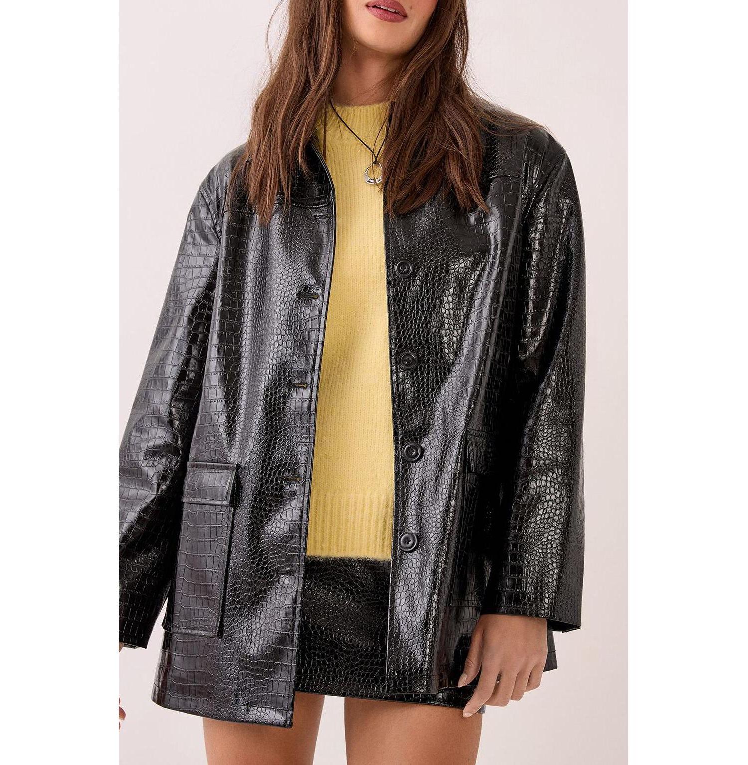 Women's Croc Vinyl Faux Leather Clean Jacket