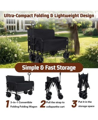 Convertible Folding Wagon Cart - Heavy-Duty Utility Wagon with Bench Seat, All-Terrain Wheels and Storage for Camping, Beach, Garden