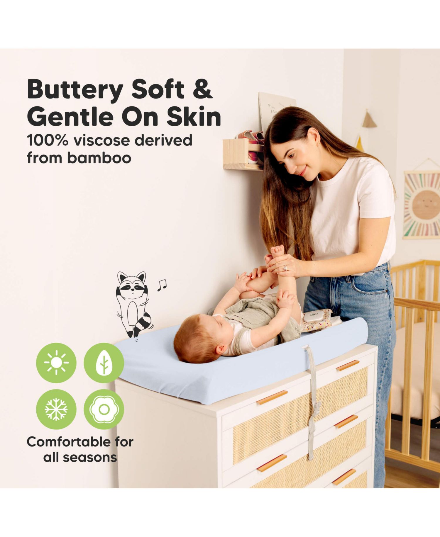 2pk Isla Changing Pad Covers for Girl, Boy, Soft Contoured Diaper Changing Table Pad Cover Sheets Neutral