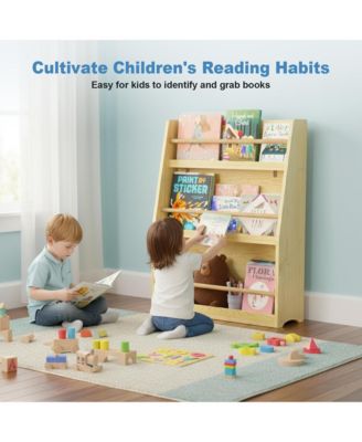 Kids Bookshelf - 3-Tier Organizer for Books and Toys, Multifunctional Book Rack Display Stand for Playroom, Nursery and Classrooms