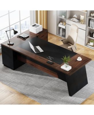 78" L-Shaped Executive Desk, with Drawers and Lateral File Cabinet