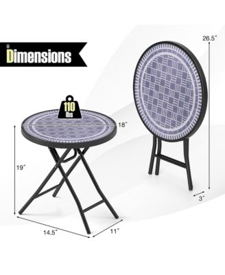 Round Folding Side Table 18 Inch Patio Coffee Table w/ Tempered Glass Tabletop