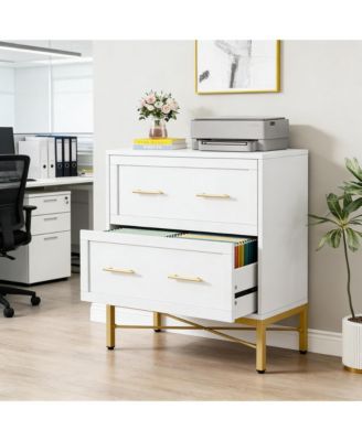 2-Drawer File Cabinet with Adjustable Rails, Modern Sleek Office Storage Cabinet with Gold Metal Handle for Letter/Legal/A4 Size