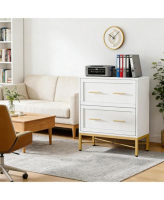 2-Drawer File Cabinet with Adjustable Rails, Modern Sleek Office Storage Cabinet with Gold Metal Handle for Letter/Legal/A4 Size
