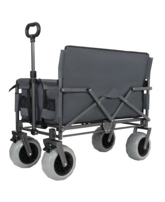 Folding Wagon - Heavy-Duty Wagon Cart with All-terrain Wheels and Bench Seat, 500lbs Capacity for Camping and Beach